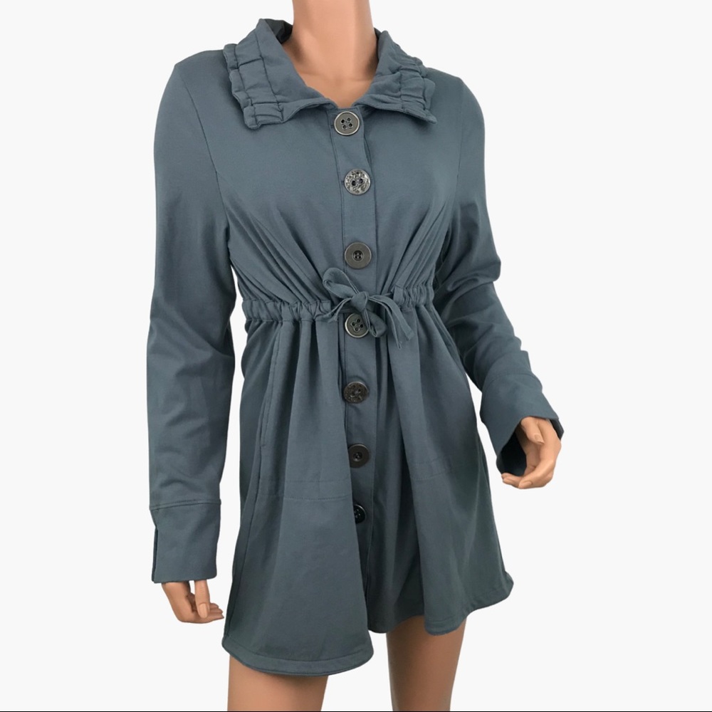neon buddha Slate Gray Drawstring Trench Coat